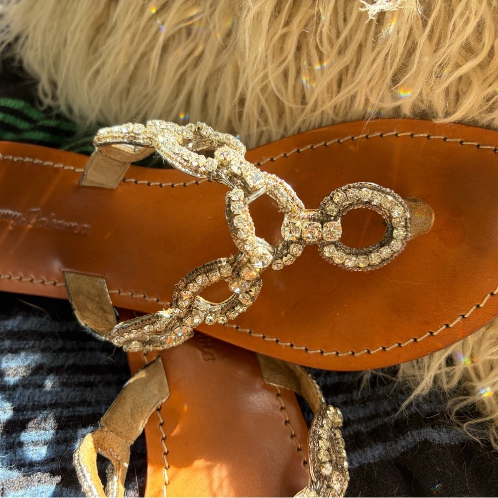 Tommy Bahama Rhinestone Chain-Link Leather Thong Sandals – Women’s Size 10 - Picture 2 of 9